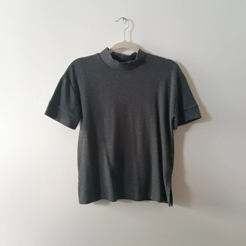 Gray Short Sleeve Tee with Mock Neck